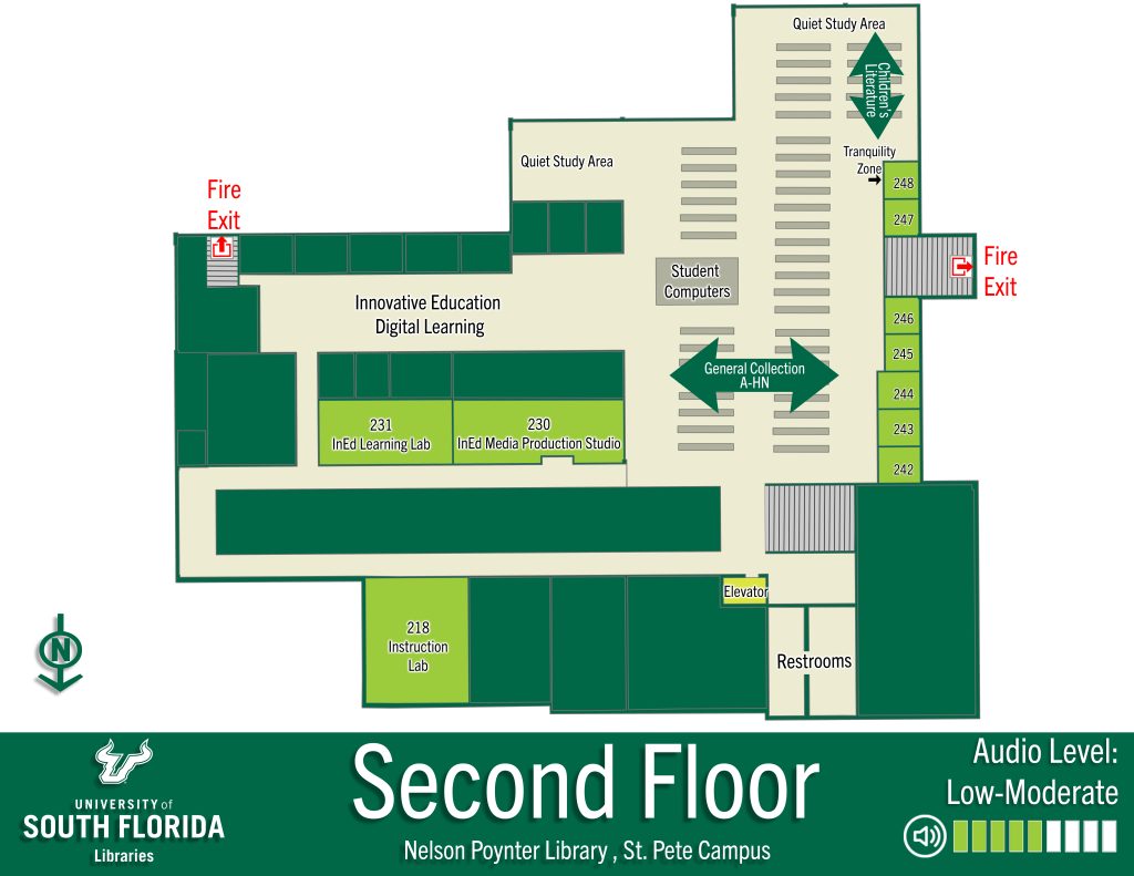 Second floor map of USF St Pete library