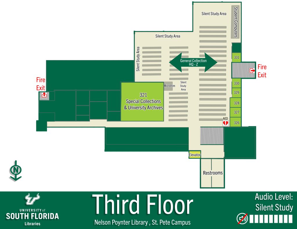 Third floor map of USF St Pete library