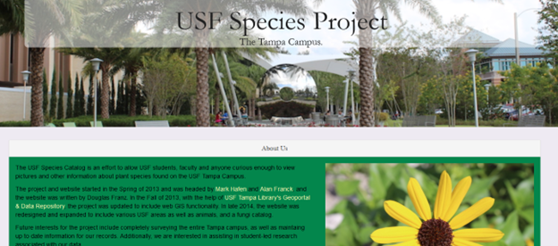 screenshot of USF Species Project web page