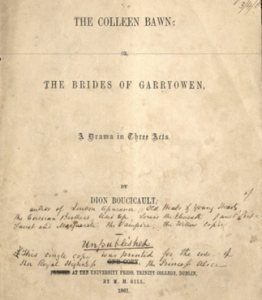 title page of The Colleen Bawn with handwritten notes