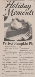 Newspaper clipping from the Weekly Challenger with recipe for Pumpkin Pie.
