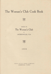 A scanned title page from the 1908 Woman’s Club Cook Book showing the recipe for “Wisconsin Crumb Cake” by Margaret K. Somerville.