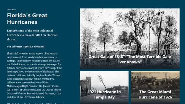 Screenshot of Florida's Great Hurricanes online exhibit