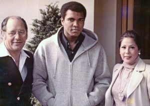 Ferdie Pacheco with Muhammad Ali and Dr. Pacheco’s wife, Luisita Pacheco, in 1977