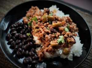 Image of Picadillo with rice and beans