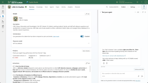Screenshot of Microsoft Copilot Studio showing the LINK AI Chatbot’s configuration, description, and testing panel