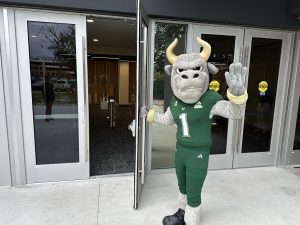 Rocky D. Bull in the entrance of the USF Tampa Library