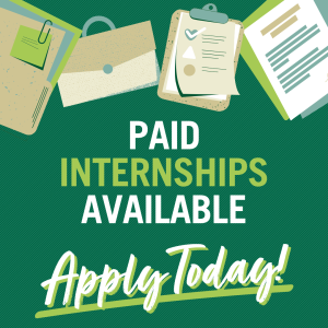 A digital flyer urging people to apply for paid internships available at the USF Libraries.